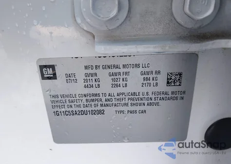 2013 Chevrolet Malibu 1Lt from USA, damaged, VIN 1G11C5SA2DU102082